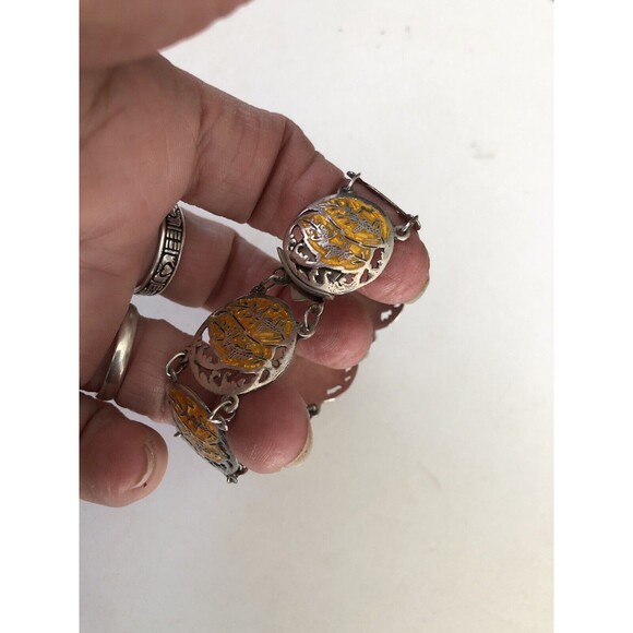 Vintage Siam Sterling Silver & Enamel Links Bracelet, Signed 6.5” 18 Grams - Picture 2 of 11